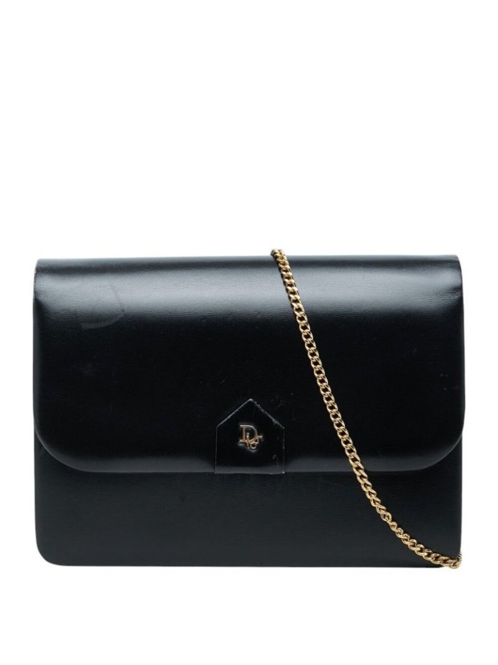 Dior Logo Flap Chain Shoulder Bag Black Leather